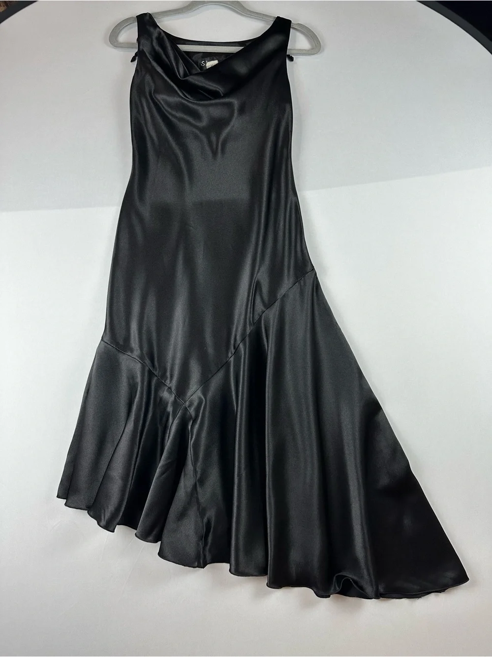 Black Satin Cowl Neck Midi Dress Size 2 Elegant Evening - Picture 10 of 15